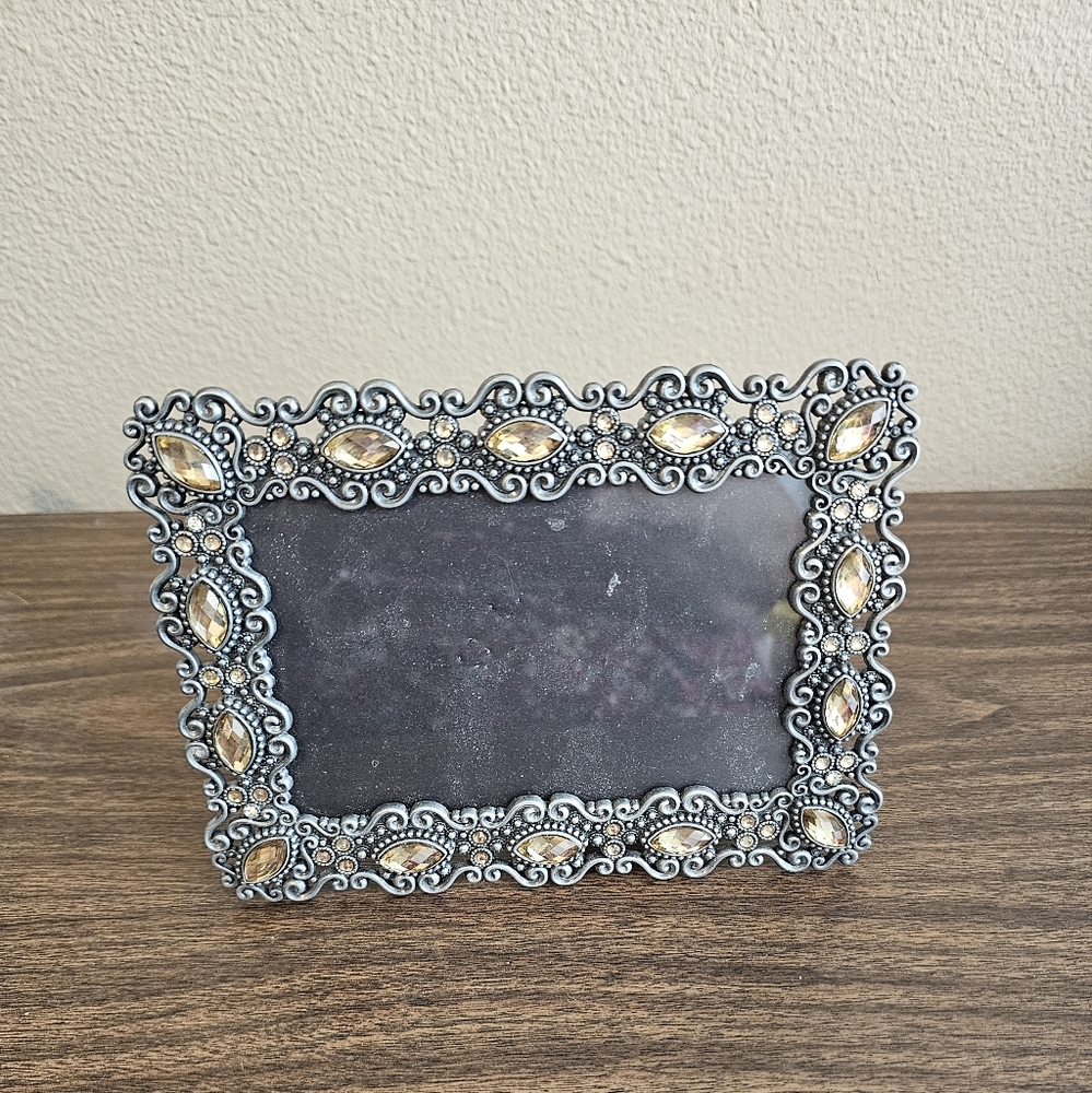 6 X 7.5 Dark Gray & Amber-Color Rhinestone Photo Frame - Picture 3 of 3